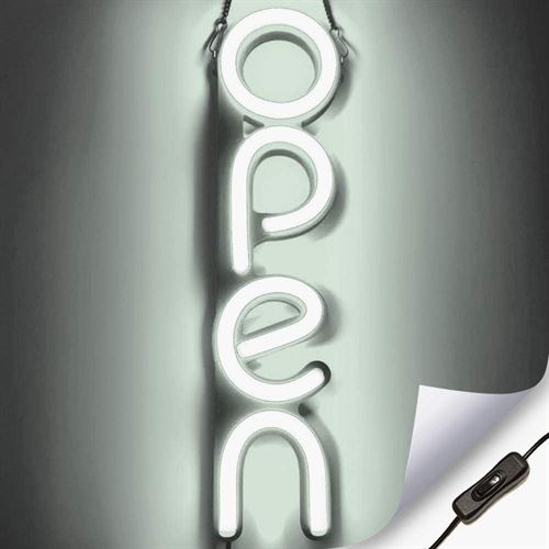"OPEN" LED neonskylt - Vit - Vertikal