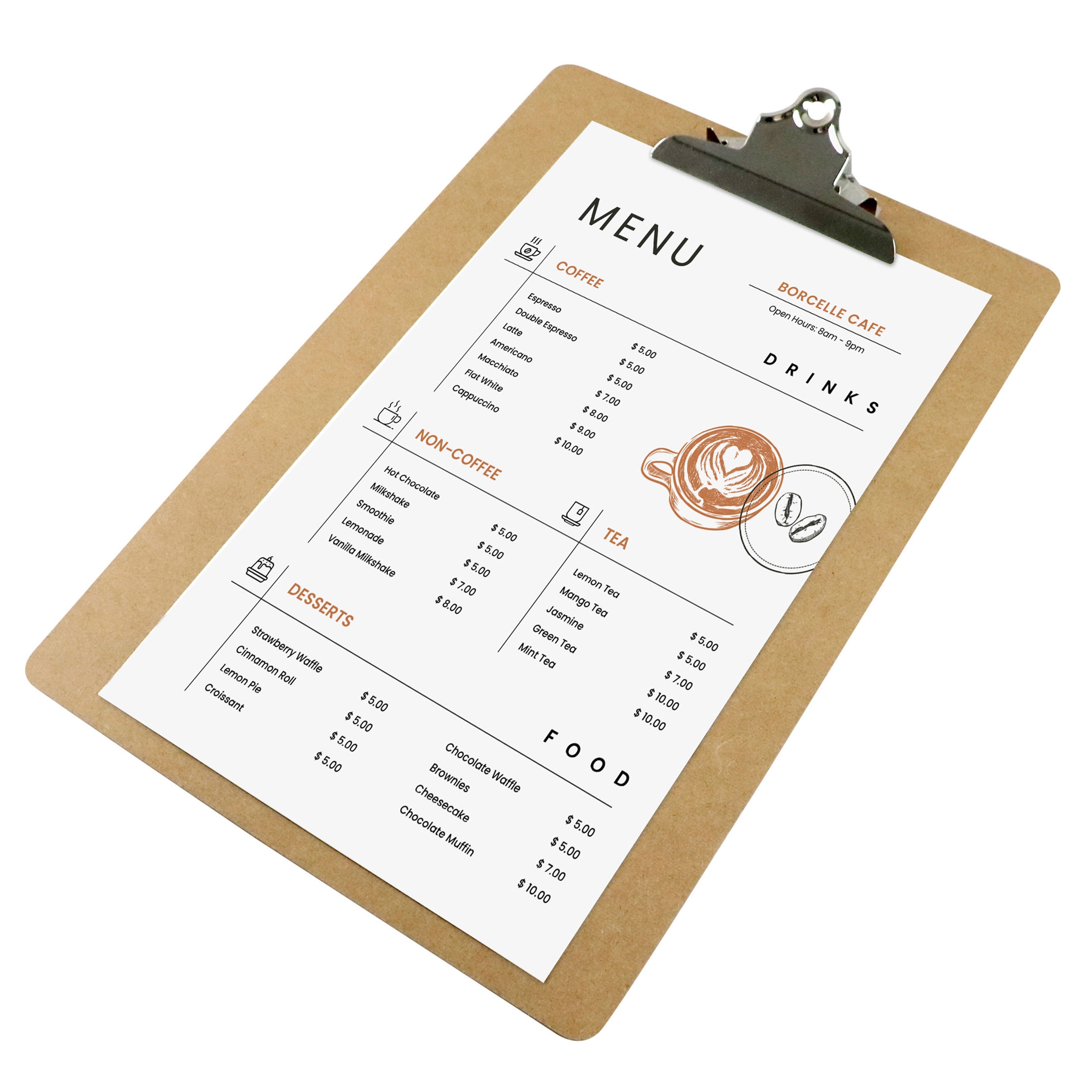 Classic Trä clipboard menuhållare - Ljusbrun - A4