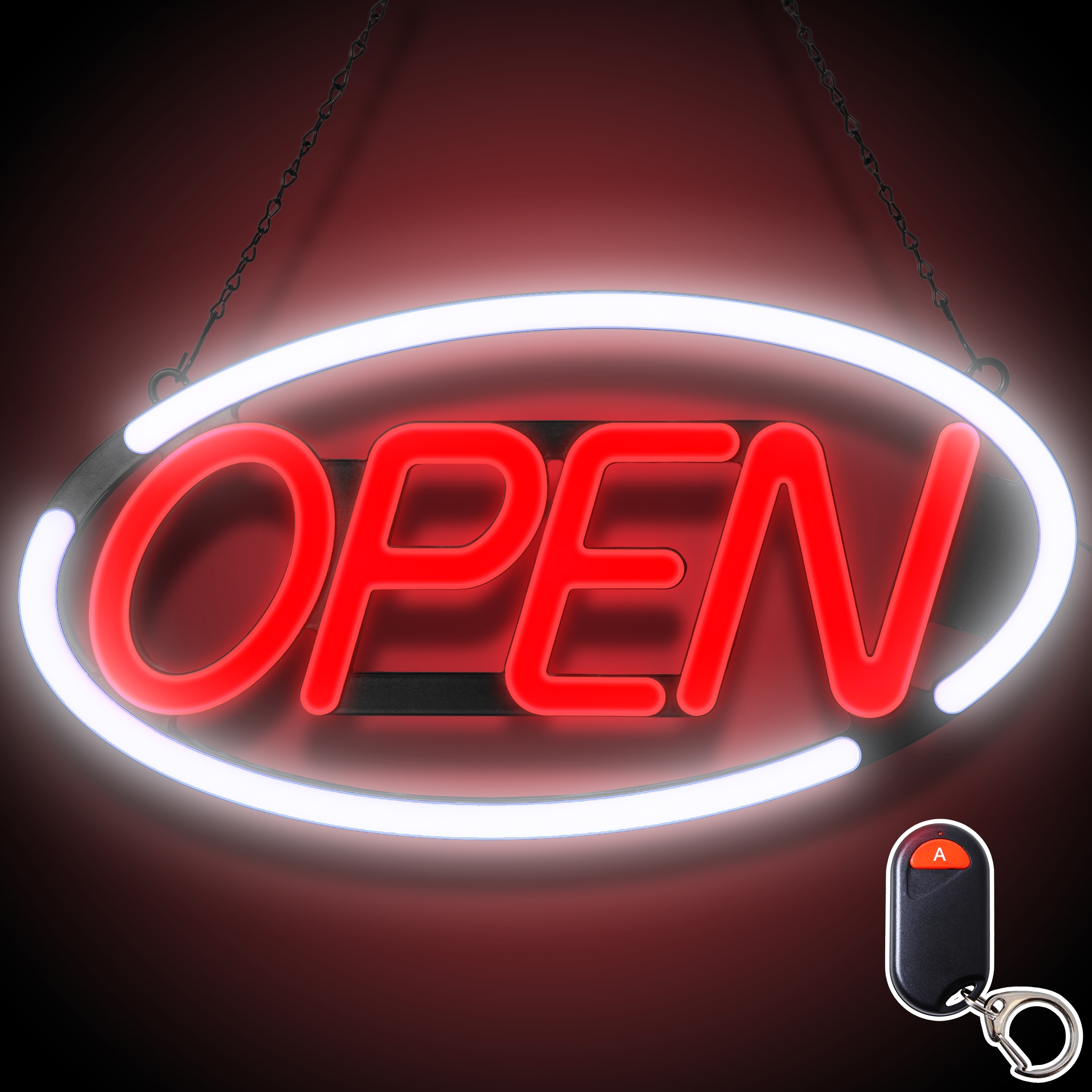 Deluxe "OPEN" LED blinkande neonskylt - Röd/Vit