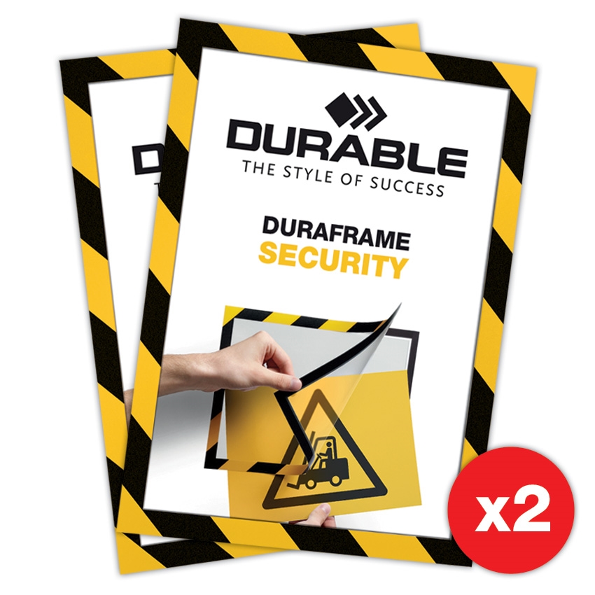 Duraframe® Security Gul/Svart - Självhäftande A4 Magnetram - 2-pak