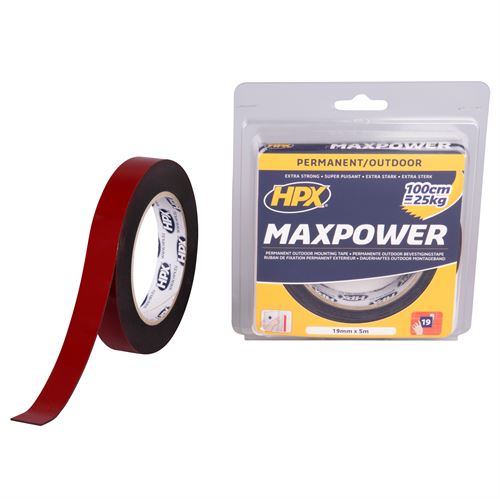 HPX MAXPOWER OUTDOOR transparent dubbelhäftande tejp 19 mm - 5 meter