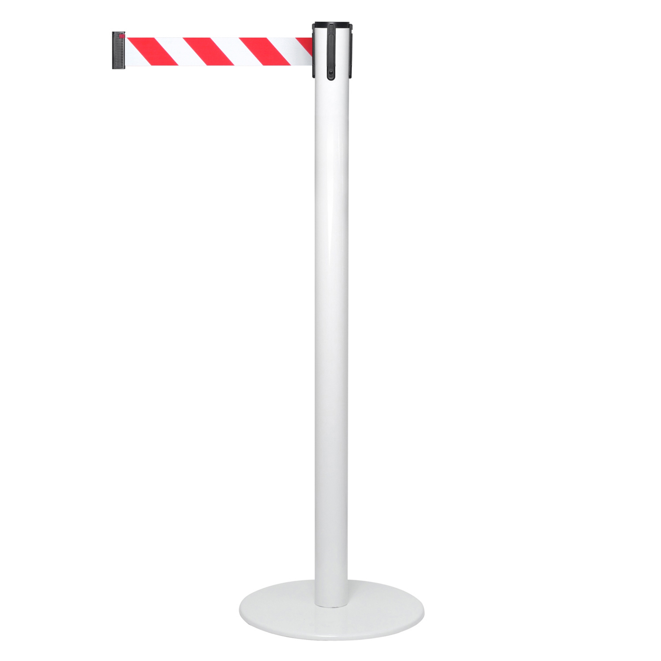 Vit avspärrningsstolpe med vit/rött band