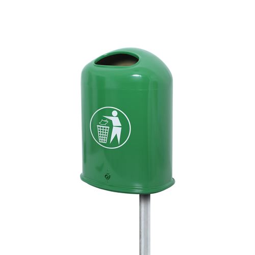 Metall papperskorg med stolpe för utomhusbruk - 45L - Grön