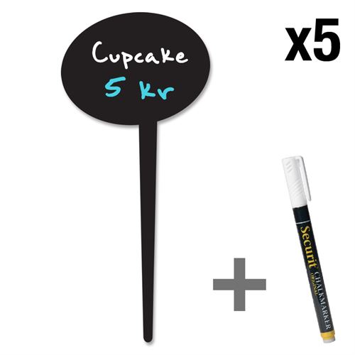 Mini oval griffeltavla prisskyltar - Paket med 5 st