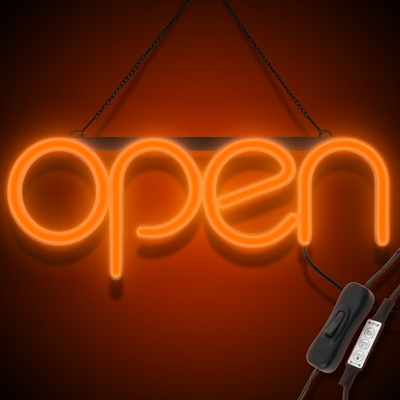 "OPEN" LED neonskylt - Orange
