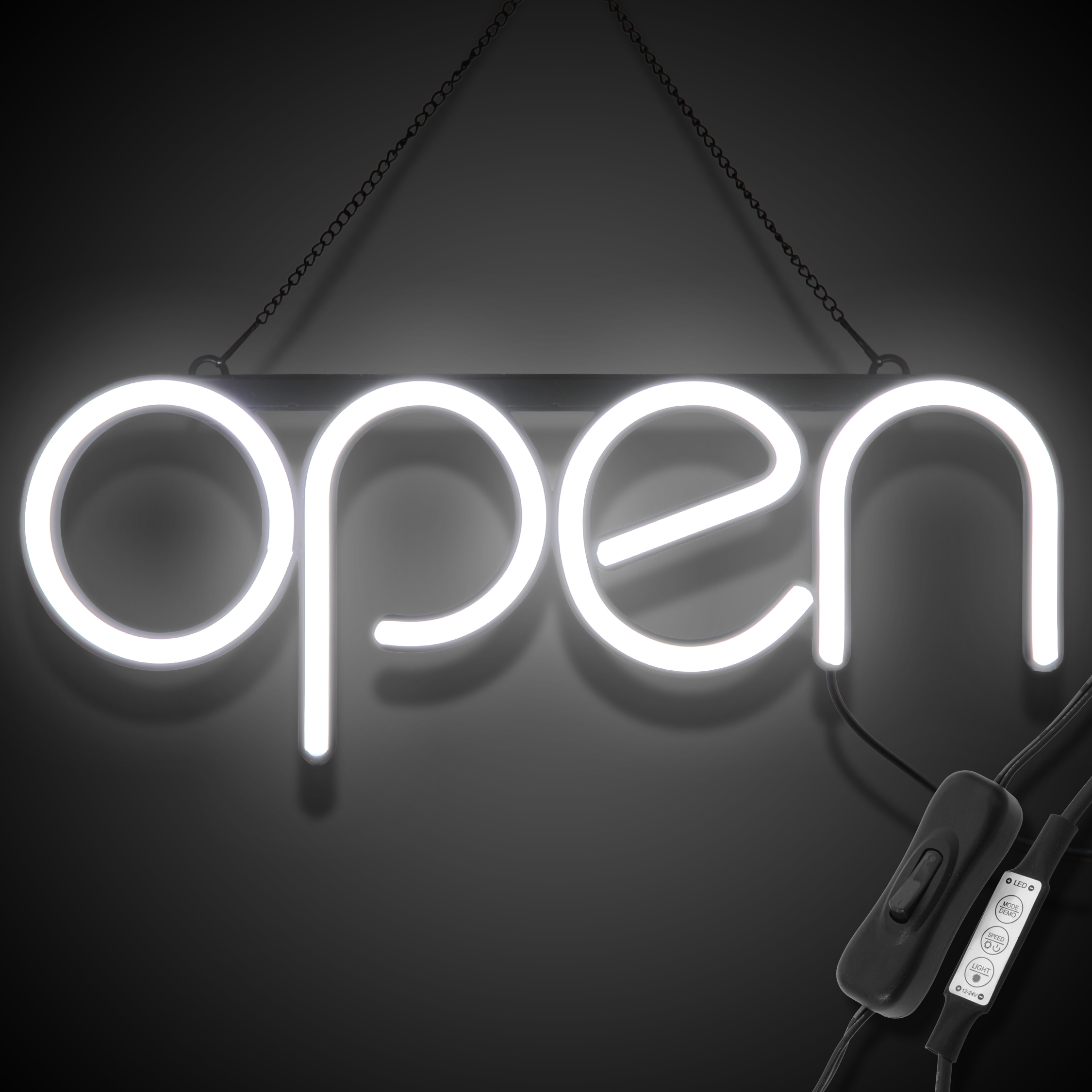 "OPEN" LED neonskylt - Vit