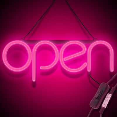 "OPEN" LED neonskylt - Rosa