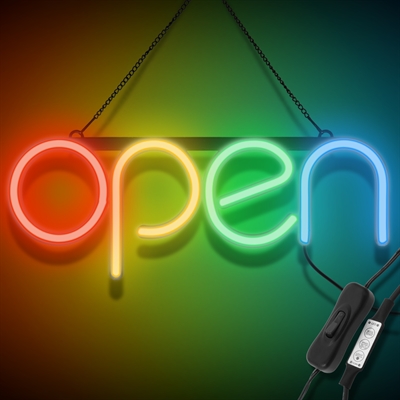 "OPEN" LED neonskylt - Flerfärgad