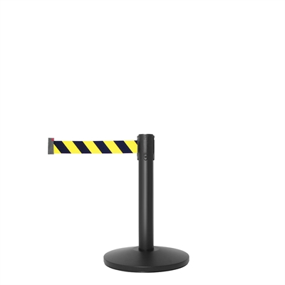 QueueMax Mini Svart Avspärrningsstolpe med gult/svart band