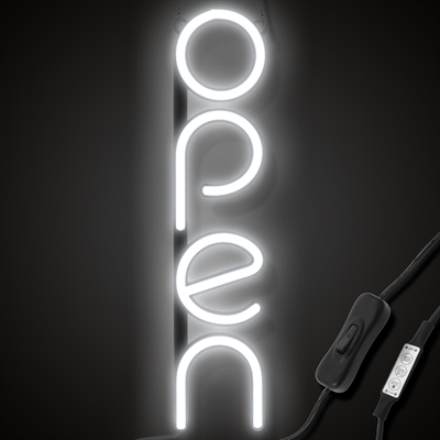 "OPEN" LED neonskylt - Vit - Vertikal