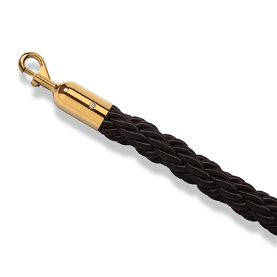 Svart flätat avspärrningsrep med mässing snäpplås - 200 cm