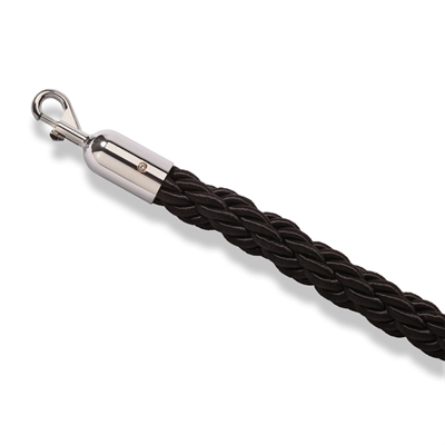 Svart flätat rep med silvrigt klicklås - 200 cm