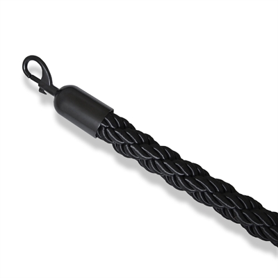 Svart flätat avspärrningsrep med svart snäpplås - 200 cm