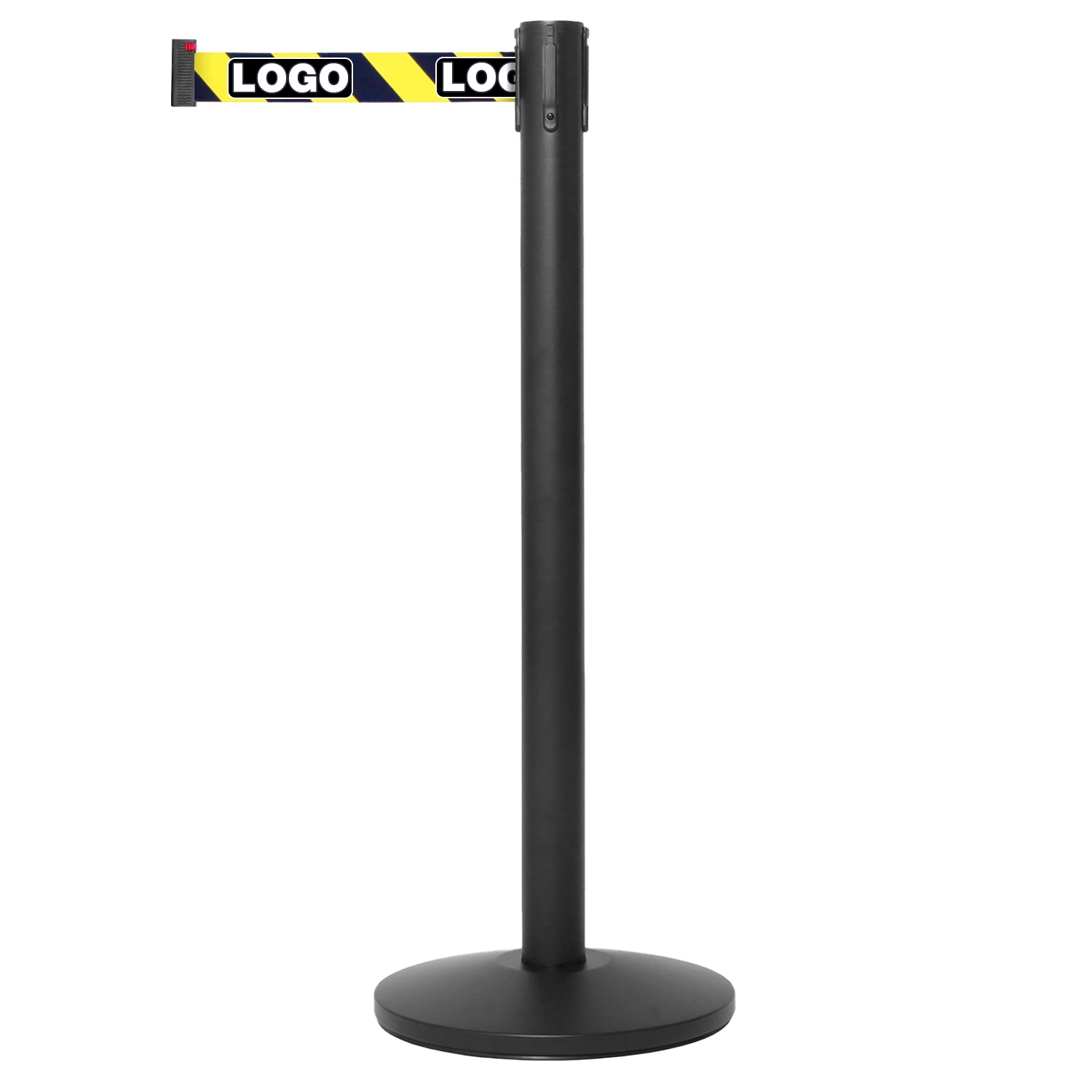 Svart avspärrningstolpe med gul/svart band - Inkl. logo tryck