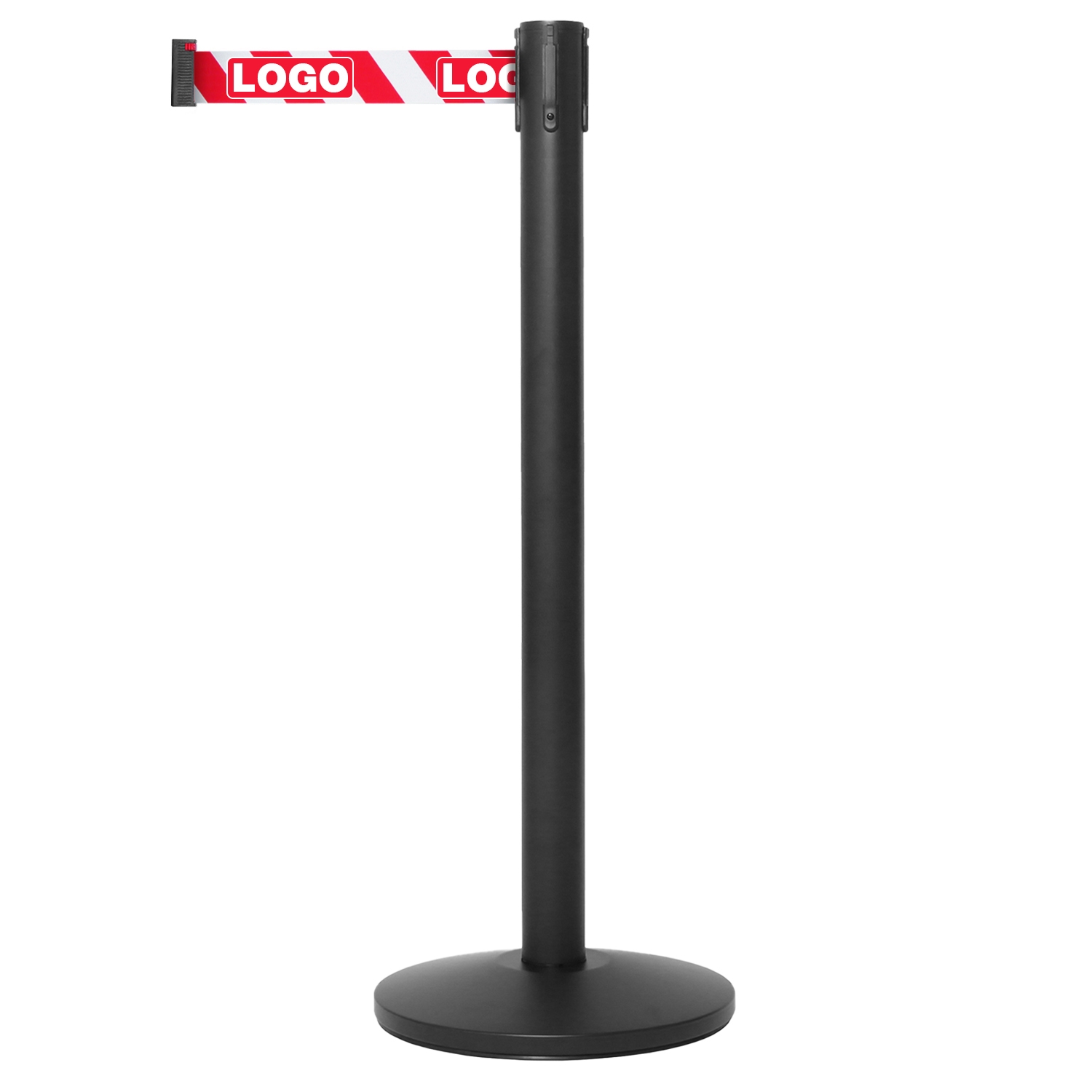 Svart avspärrningstolpe med vit/rött band - Inkl. logo tryck