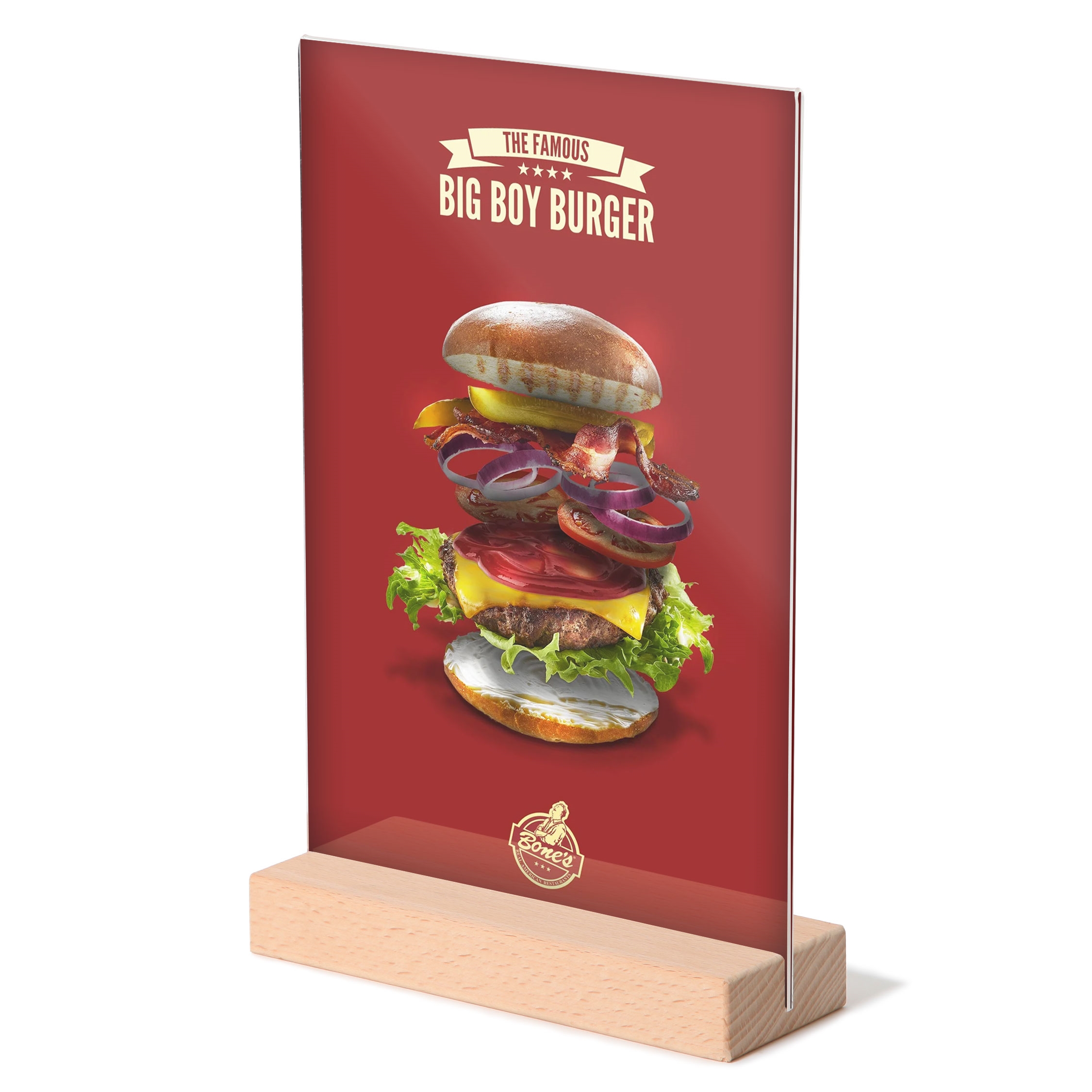 T-Stand Stående Akrylskyltar med Träbas