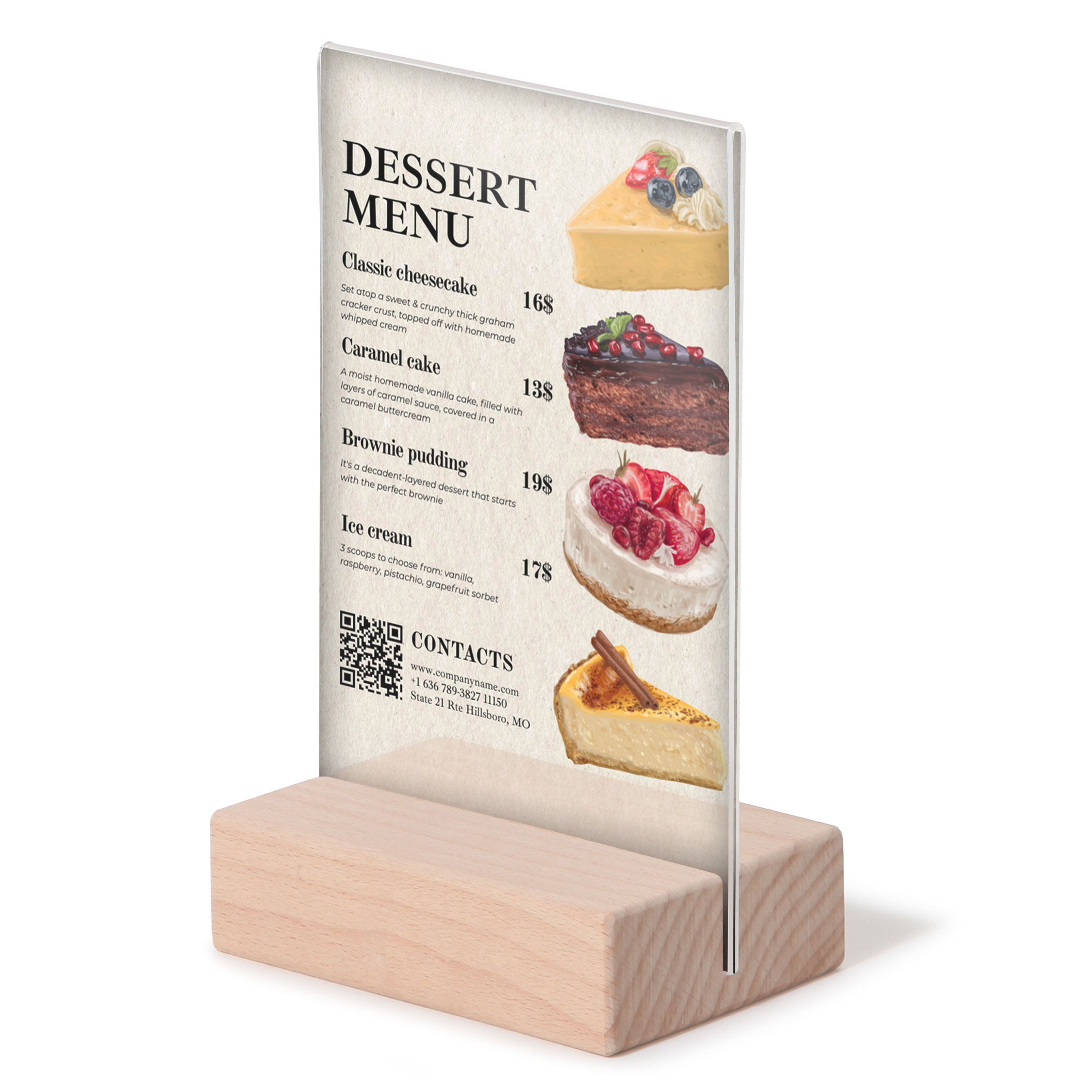 T-Ställ Stående Akrylskylt med Träfot - A6