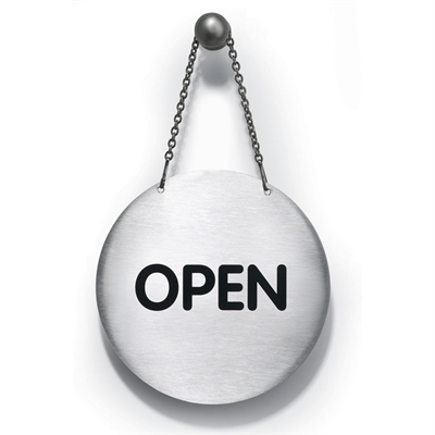 "OPEN/CLOSED"-skylt - Rundt piktogram med kedja