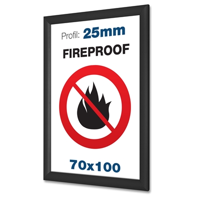 B1 Brandsäker svart snäppram med 25 mm Profil - 70x100 cm