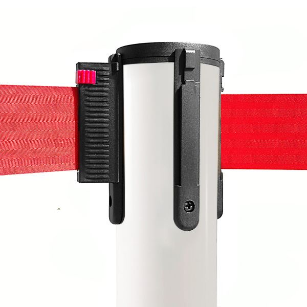 Vit avspärrningsstolpe med rött band | Skiltex.se