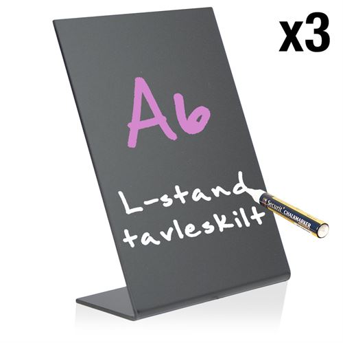 L-ställ A6 griffeltavla skylt för bord - 3-pack