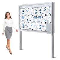 Premium LED Dubbelsidig 21xA4 Outdoor Whiteboard Skyltskåp med stolpar till fastgörelse i betong