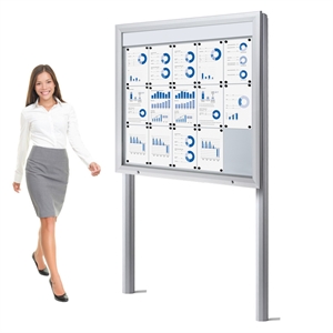 Fristående Premium LED 15xA4 whiteboard utomhusskåp med belysning och stolpar för montering på betong