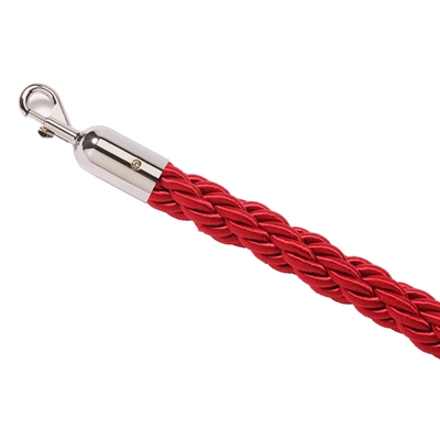 Rött, flätat rep med silvrigt klicklås - 200 cm