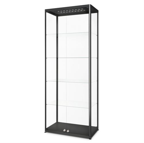 Premium Svart LED glasmonter med lås - 80x40x200 cm