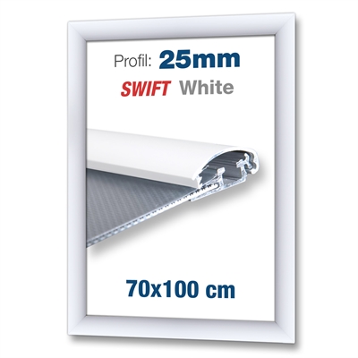 Vit Swift snäppram med 25mm profil - 70x100 cm